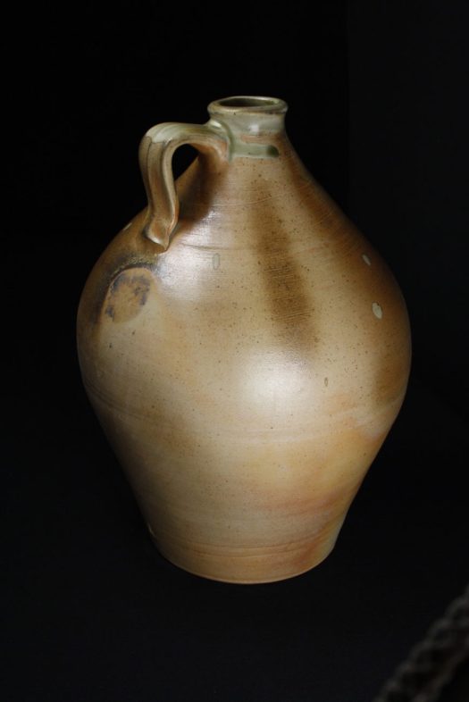 Handled bottle, 38cm H, ash glaze and natural ash.jpg