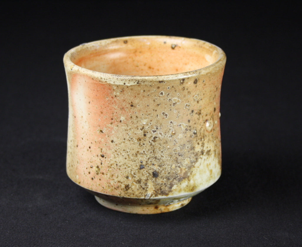 Yunomi, 9 cm H, 9cm dia., stoneware, shino glaze inside, natural ash flashing